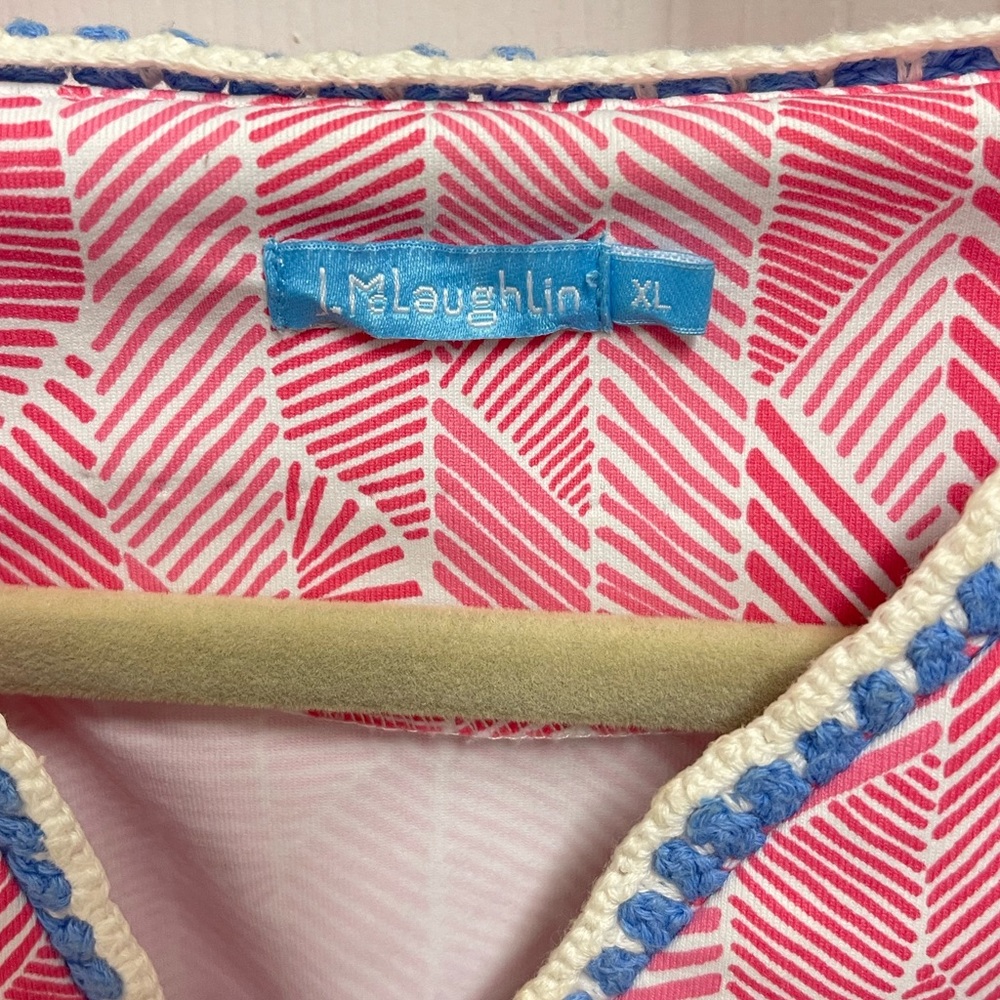 J. Mclaughling Pink And White Pattern Split Neck … - image 4